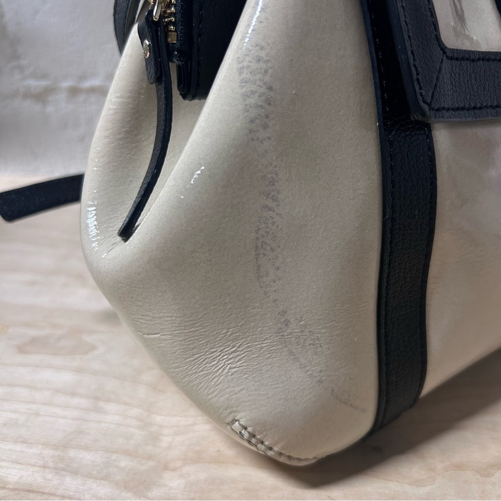 Kate Spade Auburn Place Cayton Satchel Bag Patent Cow Leather Cream and Black - Picture 12 of 15